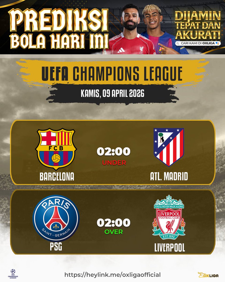 OxLiga's tweet photo. UEFA CHAMPIONS LEAGUE

UCL BIG MATCH FULL TEGANG!! Ada duel taktik &amp; ada juga pesta gol!

#ucl #championsleague #prediksibola #bigmatch #overunder #OXLiga #parlaytips #footballbet https://t.co/Brb5bannaE