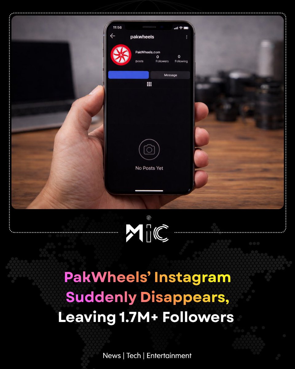 mictechofficiaI's tweet image. PakWheels’ Instagram account has suddenly disappeared despite having over 1.7M followers. The profile is currently inaccessible, and no official reason or statement has been shared yet.

#PakWheels #Instagram #TechNews #SocialMedia #PakistanTech #DigitalCrisis #mictech #micnews