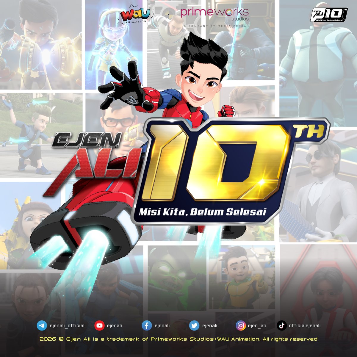 ejen_ali's tweet photo. 10 tahun dah! Terima kasih, Ejen-ejen support dari EAS1 sampai EATM2! 

Sedar tak sedar Ali meninggi bersama-sama atas sokongan semua 😉.
Nanti kan misi-misi, merch dan aktiviti sempena 10 tahun Ali!

Dan yang penting,

Misi kita, belum s3lesai. 👀👀👀
#10thyears https://t.co/fTKdfqVhQu