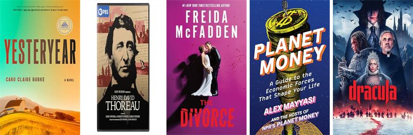 This week the Cyrenius H. Booth Library has 135 new books and five new movies.  New items include Yesteryear, Henry David Thoreau, The Divorce, Planet Money, Dracula, The Calamity Club, The Fourth Option, The Witch, The Astral Library, and Lake Effect. wowbrary.org/nu.aspx?p=3076…