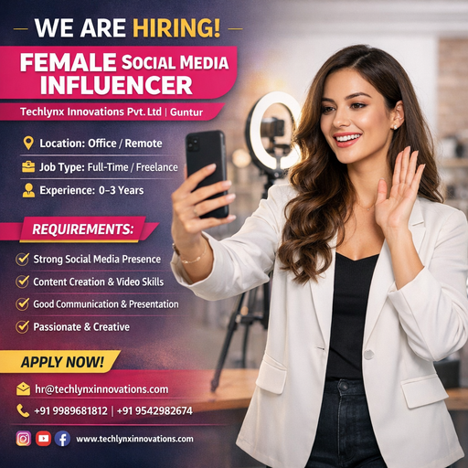 TechlynxLimited's tweet photo. 📢 Hiring Female Social Media Influencer | Techlynx Innovations | Apply Now!
#Hiring #InfluencerJobs #SocialMediaInfluencer #ContentCreator #DigitalMarketing #FemaleJobs #WomenAtWork #FreshersJobs #ApplyNow #JobAlert
#TechlynxInnovations #CreatorJobs #Hiring #InfluencerJobs https://t.co/cTkSL4NowX
