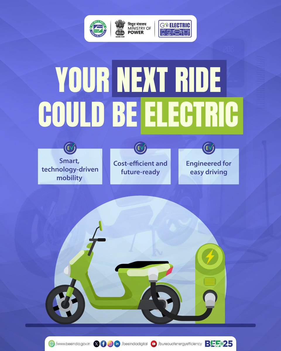 beeindiadigital's tweet image. EVs are gaining momentum as a cost-efficient and technology-driven solution for everyday mobility.

Electric two-wheelers offer a easy-to-ride solution for everyday commuting, with lower running costs &amp;amp; cleaner mobility.

Make the shift to smarter mobility. #GoElectric