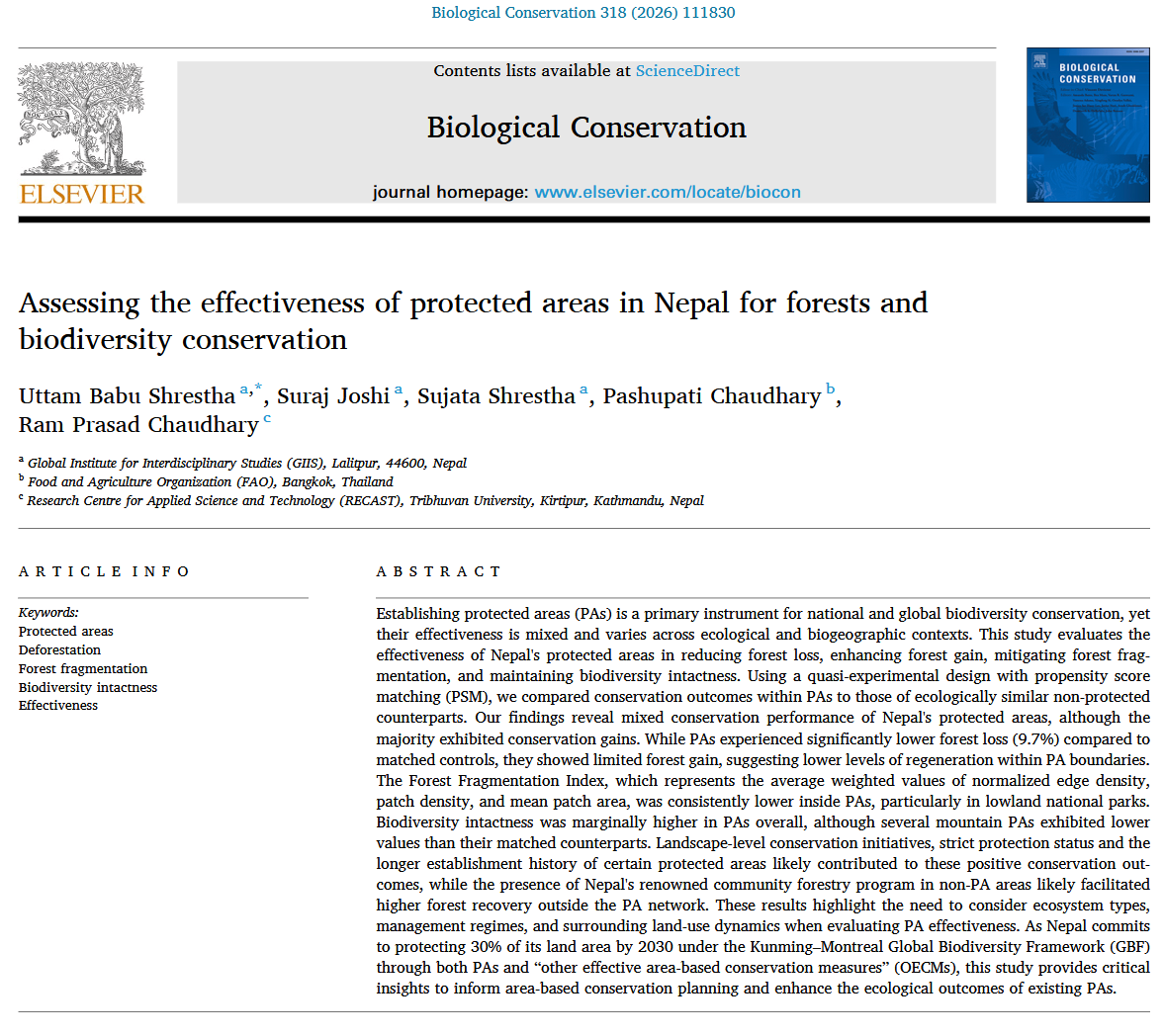 uttambabu's tweet photo. Our new paper evaluating the effectiveness of Nepal’s protected areas for forest and biodiversity conservation has been published today in Biological Conservation Journal. link 👉https://t.co/Mil7H4sA7v https://t.co/JRZkp76fao