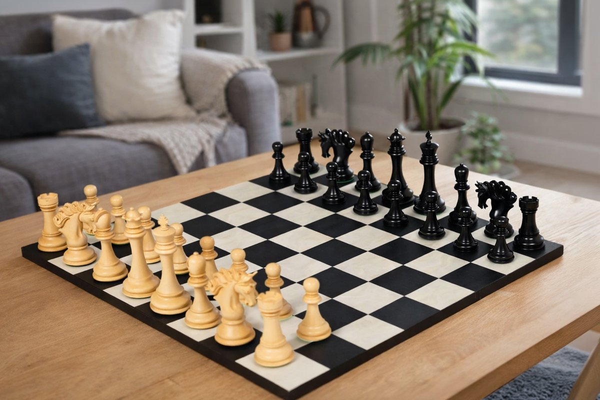 chessbazaar's tweet image. Combo of The Pegasus Series Artisan Staunton Chess Pieces ver 2.0 in Ebony / Boxwood - 4.5" King with Minimalist Veneer Wooden Chess Board 19" #pegasus #artisan #staunton #chessset #chessboard