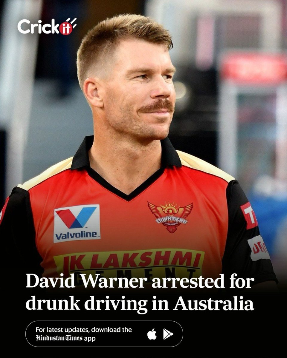 ashokmalik's tweet image. Former #Australian batter #DavidWarner has been charged with drunk driving after he was pulled over in #Maroubra, #Sydney, during a random breath test.
hindustantimes.com/cricket/david-…