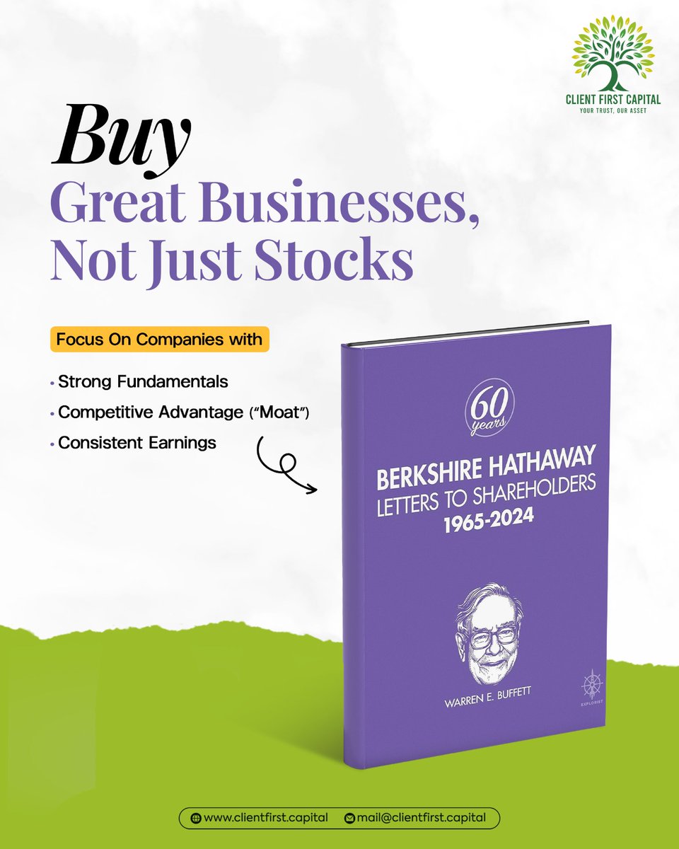 capital_client's tweet photo. Build wealth the smart way - think long-term, keep it simple, and invest in great businesses. 📈

Inspired by Warren Buffett’s timeless investing wisdom.

(Client First Capital, Warren Buffett, Investing Wisdom, Long Term Investing, BOTM, Wealth Creation, Smart Investing) https://t.co/sPotY2WXv1