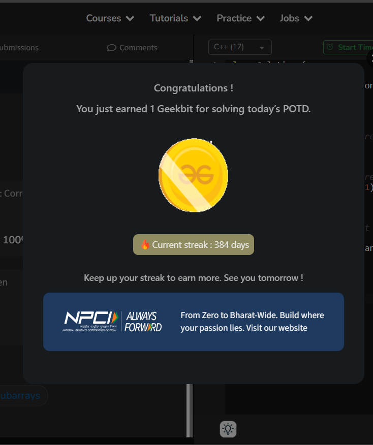 Soni490's tweet photo. 🚀 Day 53/60 – GFG × NPCI Challenge
Solved: Segregate 0s and 1s
Approach: 👉 Two Pointers
Separated 0s and 1s efficiently in a single traversal. 💪
#60DaysChallenge #DSA #Arrays #GeeksforGeeks #NPCI
@geeksforgeeks  @NPCI_NPCI @geeksforgeeks https://t.co/b4dXvCdzQr