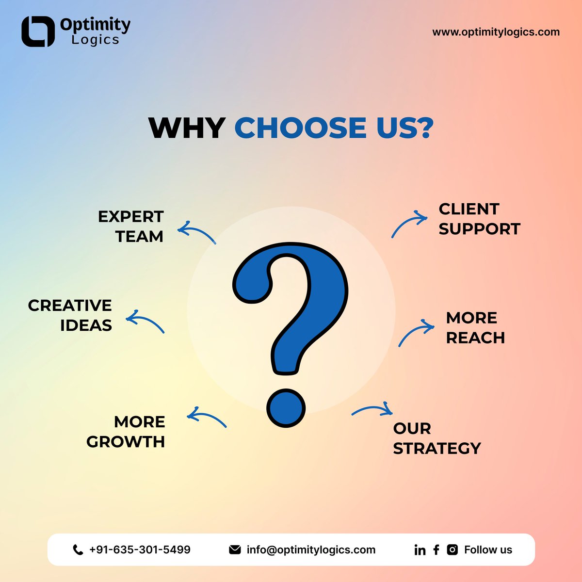 optimitylogics's tweet photo. π Why Choose Optimity Logics?
At Optimity Logics, we donβt just build solutions β we build success.
#OptimityLogics #WhyChooseUs #SoftwareDevelopment #WebDevelopment #AppDevelopment #DigitalGrowth #BusinessGrowth #TechSolutions #Innovation #StartupSupport #ITCompany https://t.co/3SYi2xqtrc