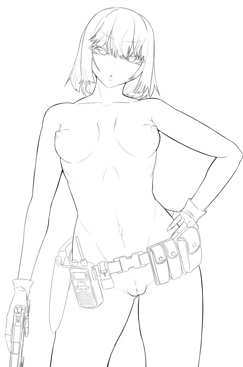 今日はピャッ‼️ と仕事を切り上げてDLsiteで買ったエッチ・イラストの教本を見ながら絵を描いてるんだけど、なるほど確かに線画のエッチ・パワーがグッと上がった気がするぞ(あと髪の描き方も載ってたからまねっこした‼️) 手に持ってるのはMk23です