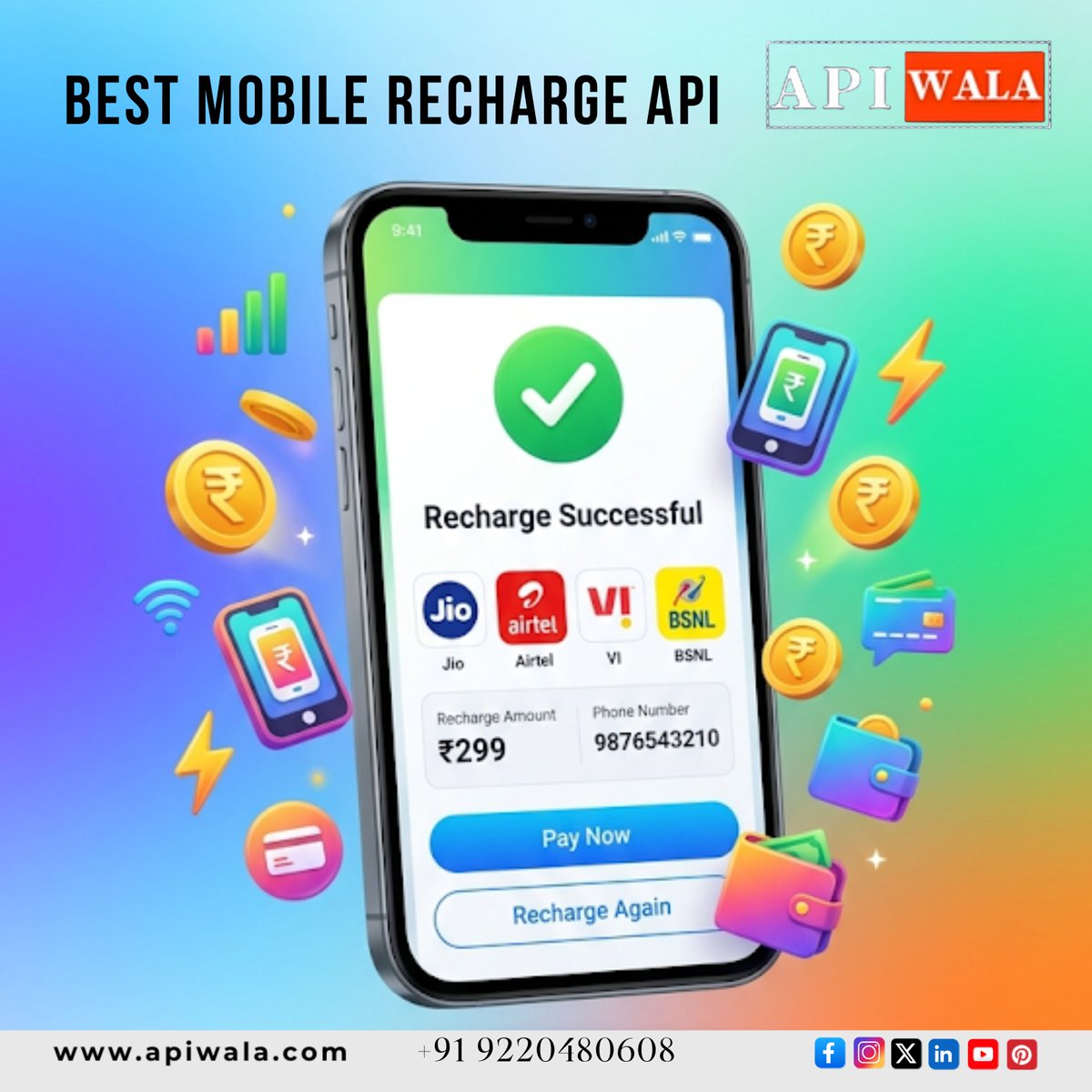 apiwala's tweet image. Power your platform with APIWALA Mobile Recharge API 📱
Instant recharges, high success rate &amp;amp; seamless integration for all operators.
🌐 apiwala.com
📞 +91 9220480608

#APIWALA #RechargeAPI #MobileRecharge #Fintech #DigitalPayments #BusinessSolutions
