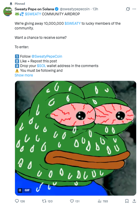 Sweaty Pepe on Solana tweet media