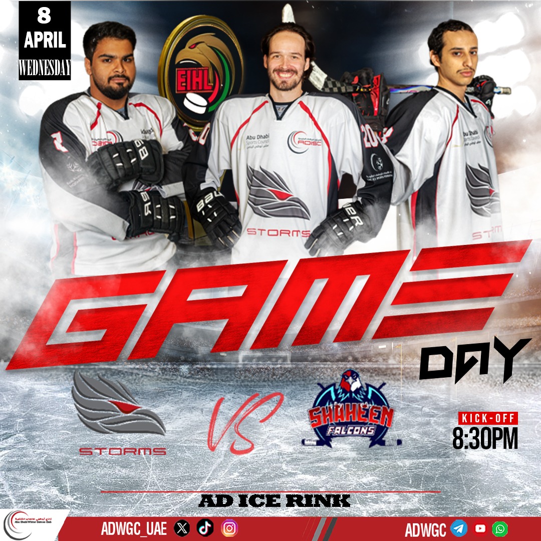 adwgc_uae's tweet photo. 🏒🔥 الحسم الليلة
ستورمز أبوظبي يواجه شاهين في إياب نهائي دوري #الإمارات 🇦🇪 لهوكي الجليد ❄️
مواجهة الفرصة الأخيرة… الفوز يعني الذهاب إلى مباراة فاصلة، ولا بديل عن القتال حتى النهاية 💪
موعدنا اليوم… وكلنا ثقة في لاعبينا لصناعة العودة 💙
#UAE @AbuDhabiSC #inabudhabi #icehockey https://t.co/2lVJyxelq2