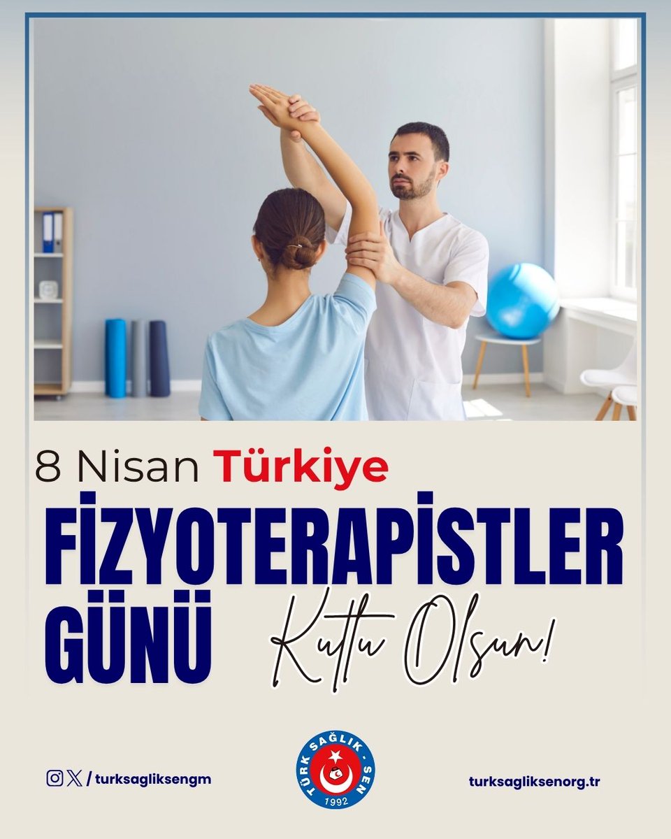 turksagliksengm's tweet photo. Türk Sağlık-Sen olarak, tüm fizyoterapistlerimizin 8 Nisan Türkiye Fizyoterapistler Günü’nü en içten dileklerimizle kutluyoruz.

Büyük bir özveriyle görev yapan fizyoterapistlerimizin emeklerinin karşılığını aldığı, sorunlarının kalıcı çözümlerle giderildiği bir çalışma hayatı en büyük temennimizdir.

#FizyoterapistlerGünü #8Nisan #TürkSağlıkSen #SağlıkÇalışanları #Fizyoterapi