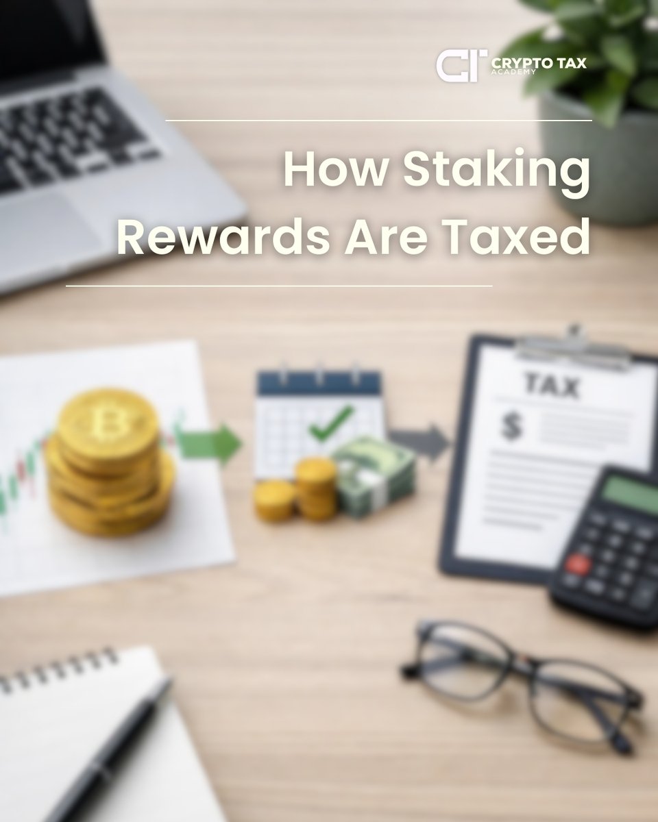 Andrewcta's tweet photo. How Staking Rewards Are Taxed

What long term holders often get wrong

• Rewards are taxed as income at fair market value when received not when sold

• Selling later is a second tax event
Capital gain or loss based on price change
• Track everything
Wallets and exchanges may not match and can cause issues

• Watch volatility risk
You could owe tax on value that has already dropped
Stay prepared. Stay compliant.

#CryptoTax #CryptoAccounting #DigitalAssetTax #Web3Finance #CryptoInvesting #TaxPlanning #BlockchainEducation