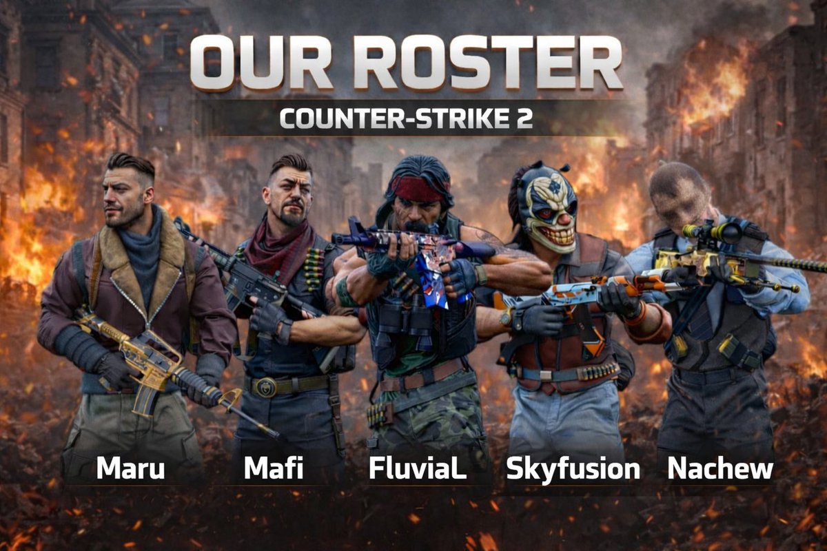 TeamTmrMaybe's tweet photo. After Season 56, Zeal has stepped down from the roster, and we welcome FluviaL to the squad.

🧠 Maru — IGL / Rifler
💥 Mafi — Entry Fragger
⚡ FluviaL — Second Entry / Rifler
🛡️ Skyfusion — Rifler / Anchor
🎯 Nachew — AWPer

Ready to compete. Ready to win! https://t.co/U3atjX0M9E