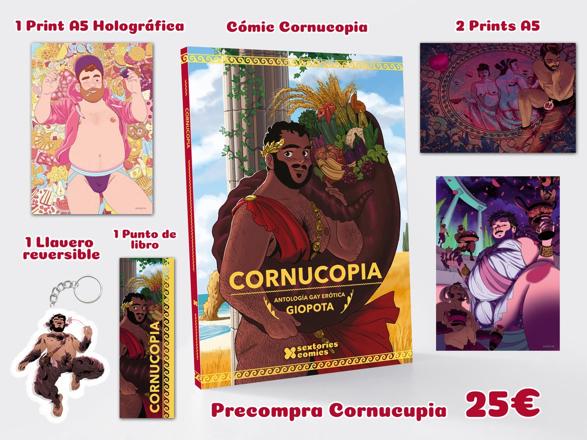 sextories's tweet photo. ¡Disfruta de todos estos regalitos extra al precomprar Cornucopia de @giopota ya en nuestra web! 🌽🍆

- Cómic Cornucopia
- 2 prints A5
- 1 print A5 holográfica
- 1 Punto de libro
- 1 Llavero de Fauno reversible

Reserva el tuyo aquí: https://t.co/a6zyC5PnZh https://t.co/iHuESPdaJP