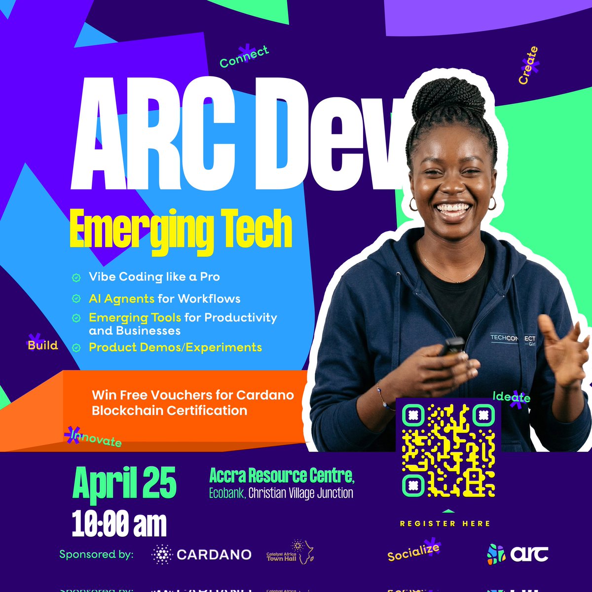 arc_accra's tweet photo. Ready to build & explore the future of tech?Β
Join us at ARC Dev: Emerging Tech
April 25 |Β 10AM | Accra Resource Centre πΒ
Win FREE Cardano Blockchain Certification vouchers
Scan the QR to register
#ARCDev #EmergingTech #TechGhana #AI #Blockchain https://t.co/RF1b3gVi05