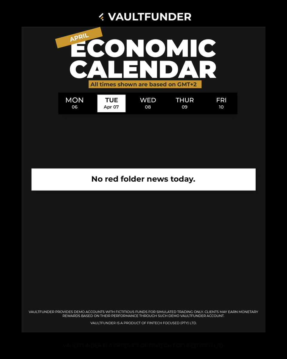 VaultFunder's tweet photo. This week is packed with high-impact events — the kind that separates disciplined traders from blown accounts.

✔️ Structured risk
✔️ Clear rules
✔️ Professional execution

Because one careless trade during news… can undo a week of progress.

Trade with a plan. Respect the calendar. Prove consistency.

Your skill. Our capital.

#VaultFunder #PropFirm #ForexTrading #RiskManagemen