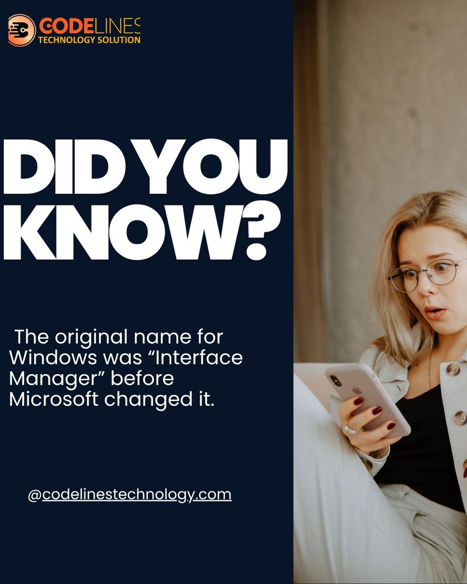 Codelinestechs's tweet photo. Here's a fun fact for you today!
Windows was almost called “Interface Manager” before Microsoft switched it up.

Yeah… we can all agree they made the right call

#ittraining #didyouknow https://t.co/m4IwKDfahF