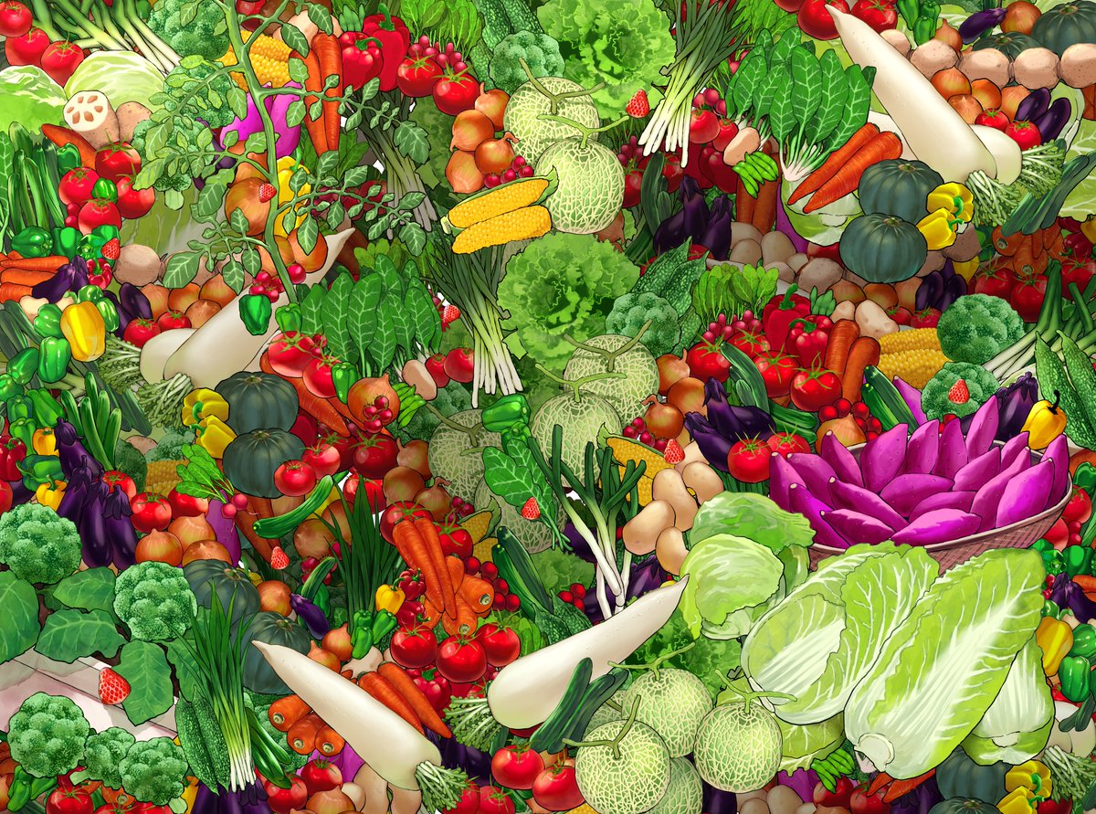 双子菜園5巻表紙(と野菜のみ)🍅🍆🥒🥕🥬 