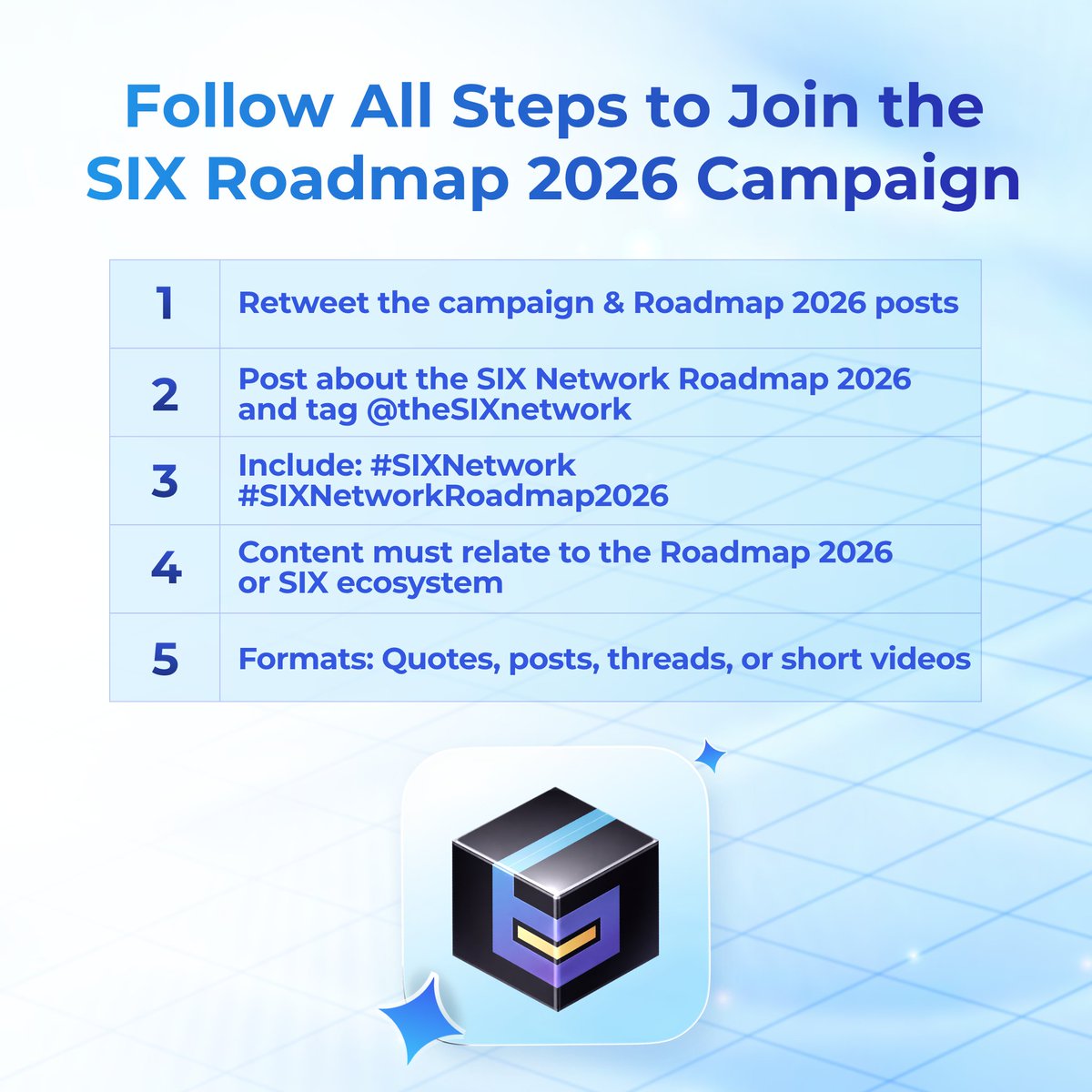 theSIXnetwork's tweet image. 📢 Make sure to follow all steps to qualify for the #SIXNetworkRoadmap2026 Campaign

Thank you for the amazing participation and support. We truly appreciate it 💙

We are continuously reviewing all submitted posts.
To ensure your eligibility for rewards, please make sure to