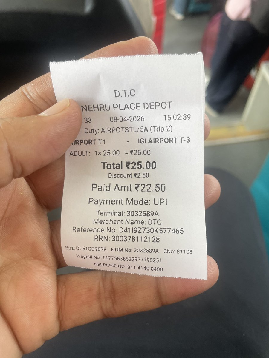 johnyrathi's tweet photo. Big appreciation to Narendra Modi @narendramodi ji & Delhi Government for smart DTC Airport service—₹25 cash, ₹22.50 via UPI. Digital India in action 🇮🇳
#DigitalIndia #UPI #DTC #Delhi #SmartTravel #IndiaIsChanging 🇮🇳 @DelhiAirport @dtchq_delhi https://t.co/AfJvfLKk4L