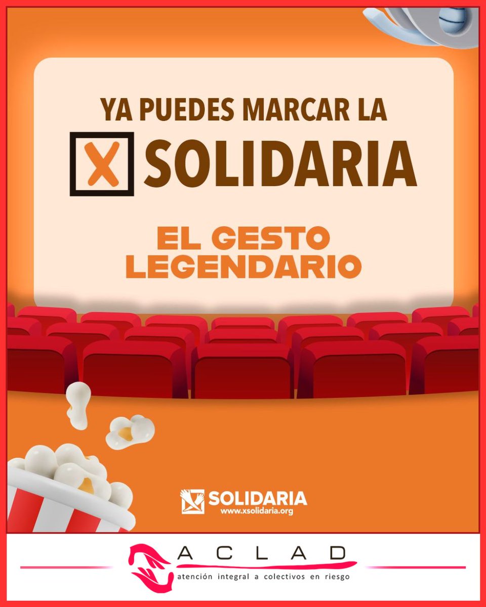 🔛¡Llegó el gran día! 👏
❌ Ya puedes marcar la #XSolidaria en tu declaración de la renta y cambiar el destino de millones de personas.  
🖊️#Casilla106 en tu renta. 
¡Ya disponible!  
ℹ️Más info en xsolidaria.org/noticias/1601/

#ACLAD
#ElGestoLegendario