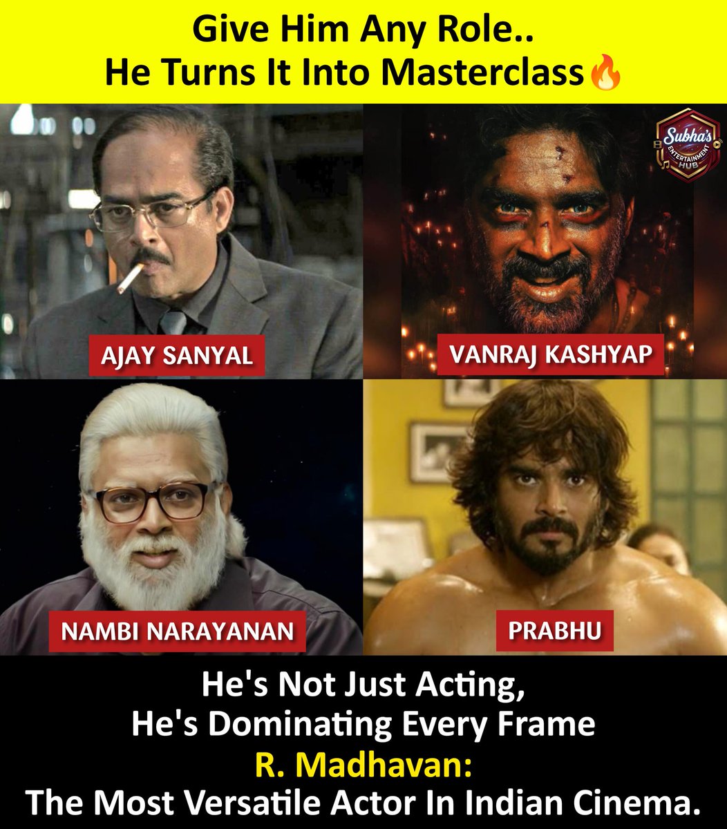 SubhaHub's tweet image. Master Of Every Frame 🎬🔥
R. Madhavan Redefines Versatility.

#RMadhavan #actingking #versatileactor