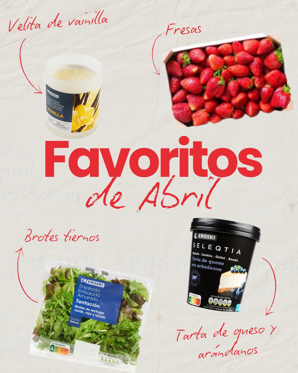 EROSKI's tweet photo. Abril me tiene viviendo entre cosas fresquitas, algún capricho dulce y la casa oliendo a vainilla 🍓🍫 💛 https://t.co/JTxzeBO429