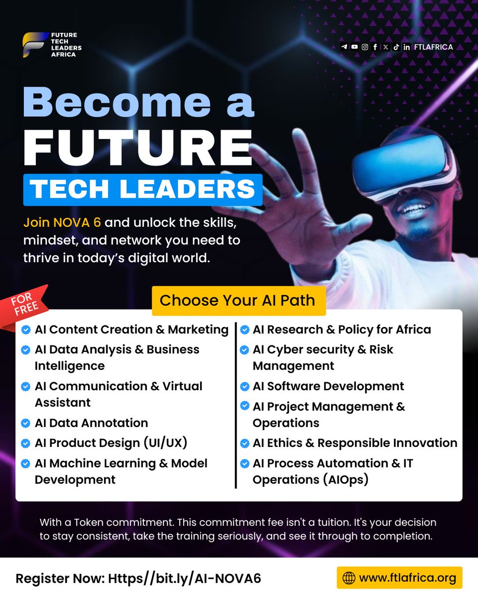 ftlafrica's tweet image. AI isn’t taking your job; someone using AI is. 🤖

Master the tools, lead the change. Join NOVA 6 by @FTLAfrica and choose from 12+ AI career paths.

Training is FREE. The impact is FOREVER.

Register today: bit.ly 🚀

#NOVA6 #AI #AfricaTech #TechTrends