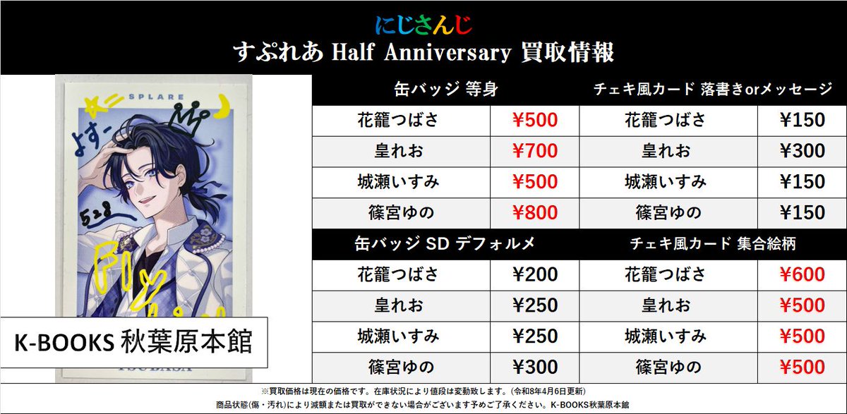 入荷情報】 にじさんじ すぷれあ Half Anniversary ランダム缶バッジ