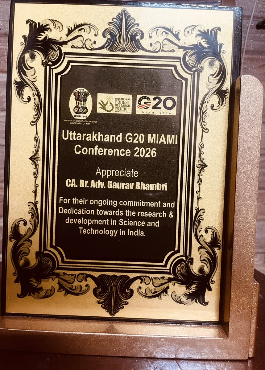 BhambriCa's tweet photo. Thanks God…. Finally awarded from ROBERT S. LANGER the great American scientist at G20 MIAMI CONFERENCE ORGANISED in collaboration of MIAMI AMERICA &amp; Uttarakhand… https://t.co/9LzuihNeLe