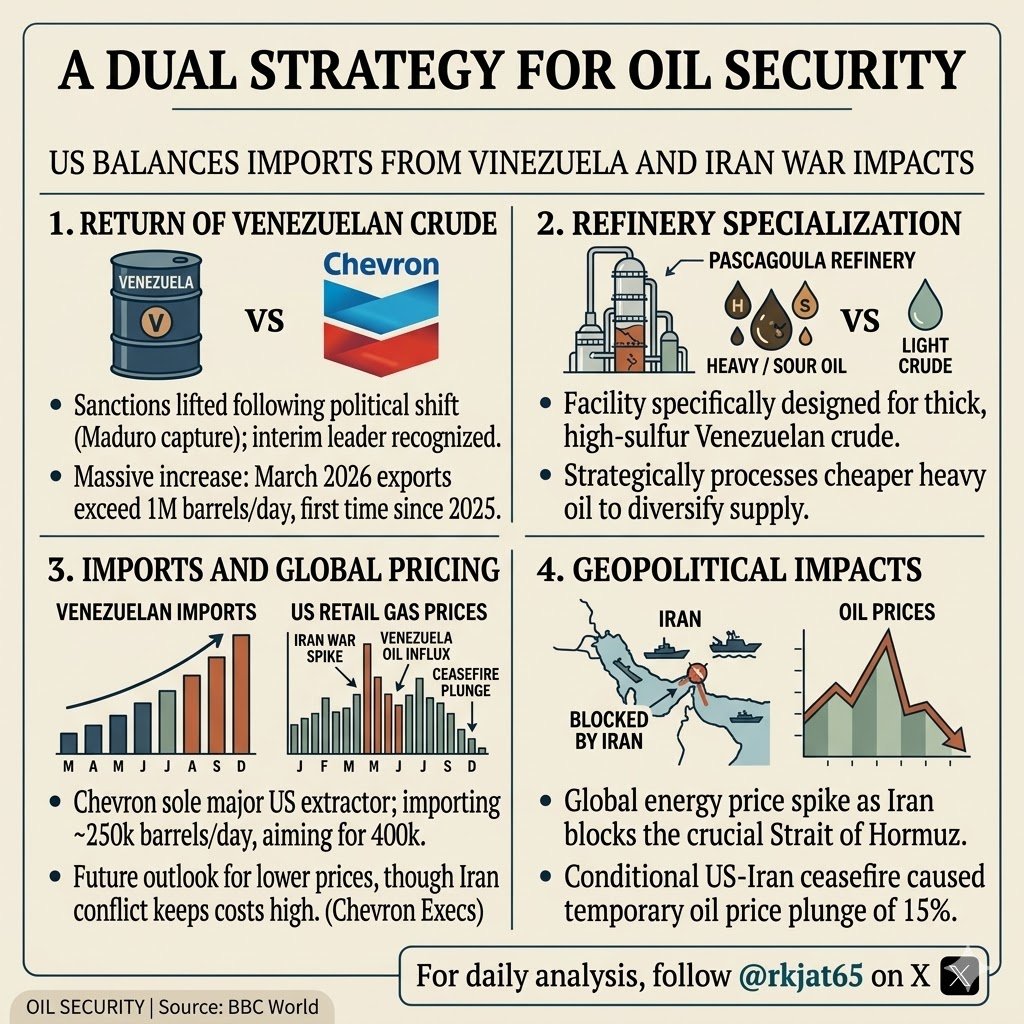 rkjat65's tweet photo. Venezuelan oil is flowing to the US for the first time in years! 🛢️ 🇺🇸

Where does this money go?

With a tanker at the Mississippi coast and imports hitting 1M barrels/day, will this finally end high gas prices, or is the Iran war masking the gains? ⛽️