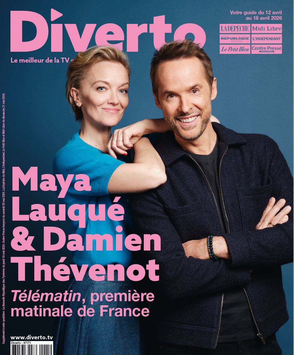 francetvpro's tweet photo. #LesMédiasEnParlent @FranceTV

📰 @mlauque et @DamienThevenot, présentateurs de @telematin, en Une de @Diverto_off cette semaine

🙏🏼 @Lou_Co_ @RomainRenner

▶️ RDV avec @telematin, première matinale de France, tous les jours à 6.30 sur #France2 et https://t.co/JqV7mXAoWY https://t.co/n4kLm6z7zl