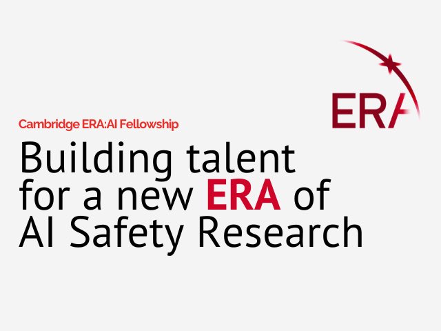 Amank1412's tweet image. 🚨 ERA Fellowship – Cambridge AI Safety &amp;amp; Governance

Open to talented individuals at any career stage, worldwide.

A 10-week fully funded fellowship at Cambridge, UK for researchers &amp;amp; entrepreneurs working on mitigating risks from frontier AI

&amp;gt; Meals covered  
&amp;gt; Transport