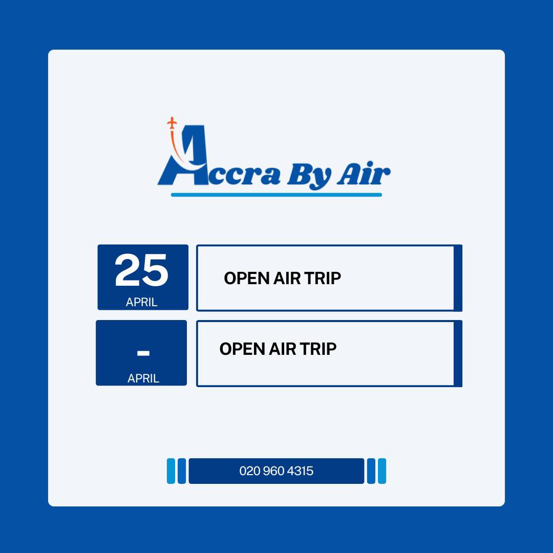 accraby_air's tweet photo. Ready to take it to the skies?
Join our Open Air Trip this April and experience Accra like never before.
📅 25th April
📍 East Legon
📞 020 960 4315
#AccraByAir #OpenAirTrip #ExploreAccra #FlyExperience #AccraAdventures https://t.co/cTQ8bh1dqc