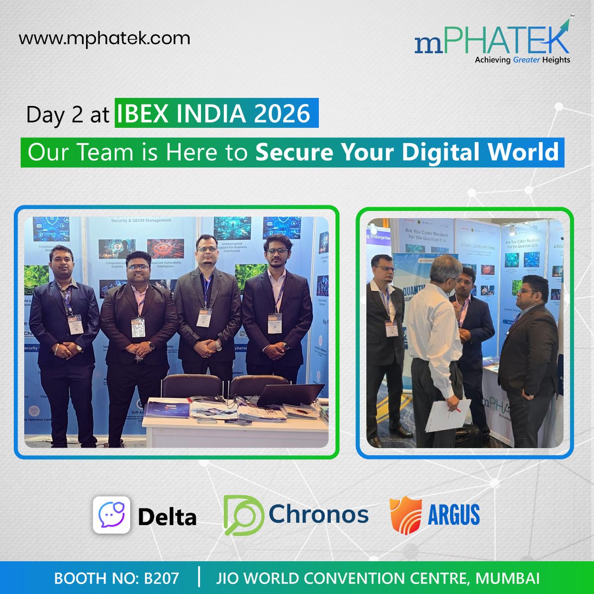 mPHATEK_Sys's tweet photo. Amazing experience at IBEX India 2026! 🚀
Great connecting with BFSI leaders and showcasing our cybersecurity solutions—Chronos, Delta &amp; Argus. Excited for the collaborations ahead and the future of secure digital transformation.
#IBEXIndia2026 #CyberSecurity #BFSI #mPHATEK https://t.co/w3EJrQ3QOr