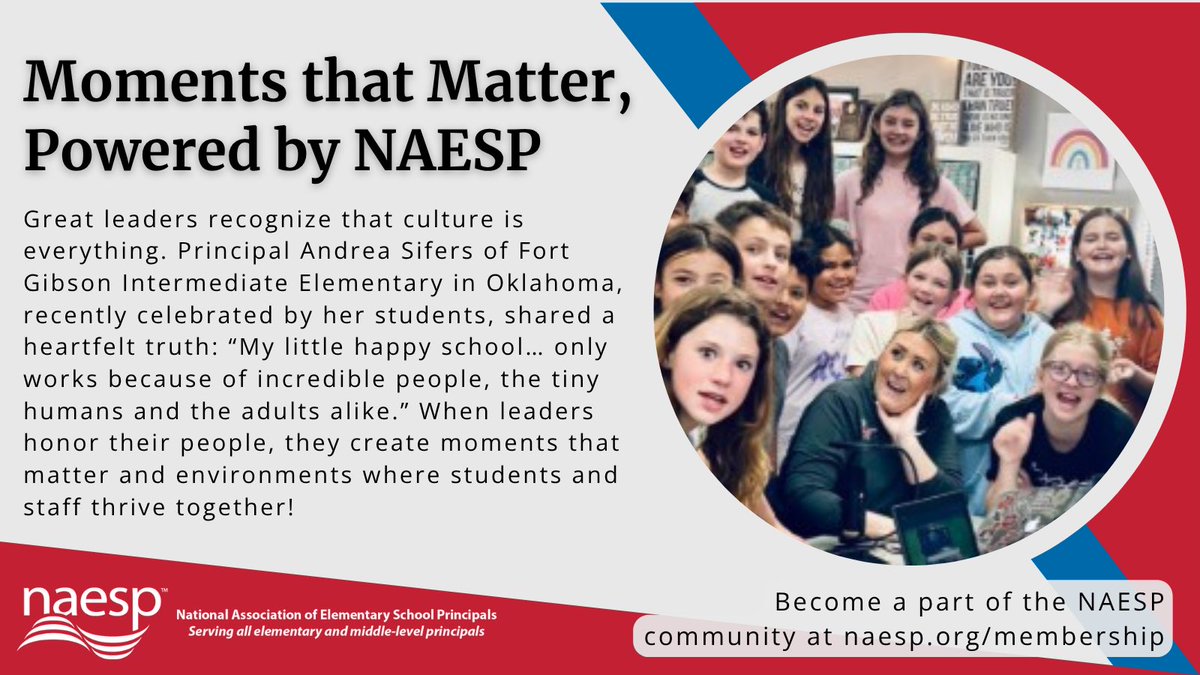 MelissaPatschke's tweet image. Smiles like these are built on trust, care, and strong leadership. Principals who invest in their people create schools where everyone belongs.

With @NAESP, you’re never leading alone.

Join a network that lifts you as you lift others! #WeAreNAESP #NAESP26 @SifersAndrea