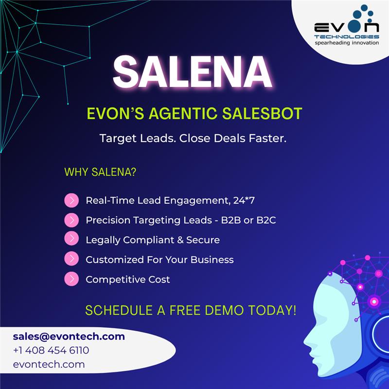 Evontech's tweet photo. Meet Salena! She analyses interactions, syncs with your CRM, and applies LLM insights to deliver pre-qualified leads.

Know here -https://t.co/8B8dzblgqT
#SalesAutomation #CRMAutomation #LeadGeneration #B2BSales #AI #Automation #ArtificialIntelligence #EvonTechnologies https://t.co/aR3OPS6S6q