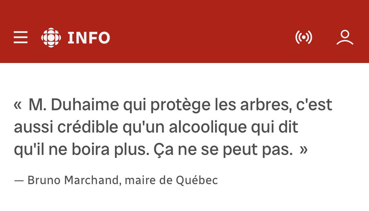 E_Duhaime's tweet image. Le maire de Québec n’apprécie pas que les conservateurs s’opposent à la coupe d’arbres, souvent centenaires, sur le boulevard René-Lévesque, avant que le financement du tramway ne soit ficelé.

Bruno Marchand en profite pour me comparer à un alcoolique. 

3 petits rappels:

1)