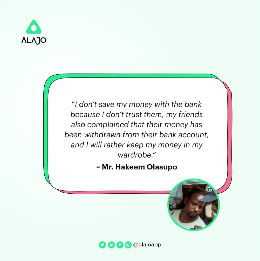 Different stories. One smart choice 
Our customers come from all walks of life, but they all made the same smart decision—choosing Alajo to simplify their finances and reach their goals.

#Alajo #PeoplesPiggyBank
#SmartSavings #SaveBetter #FinancialFreedom