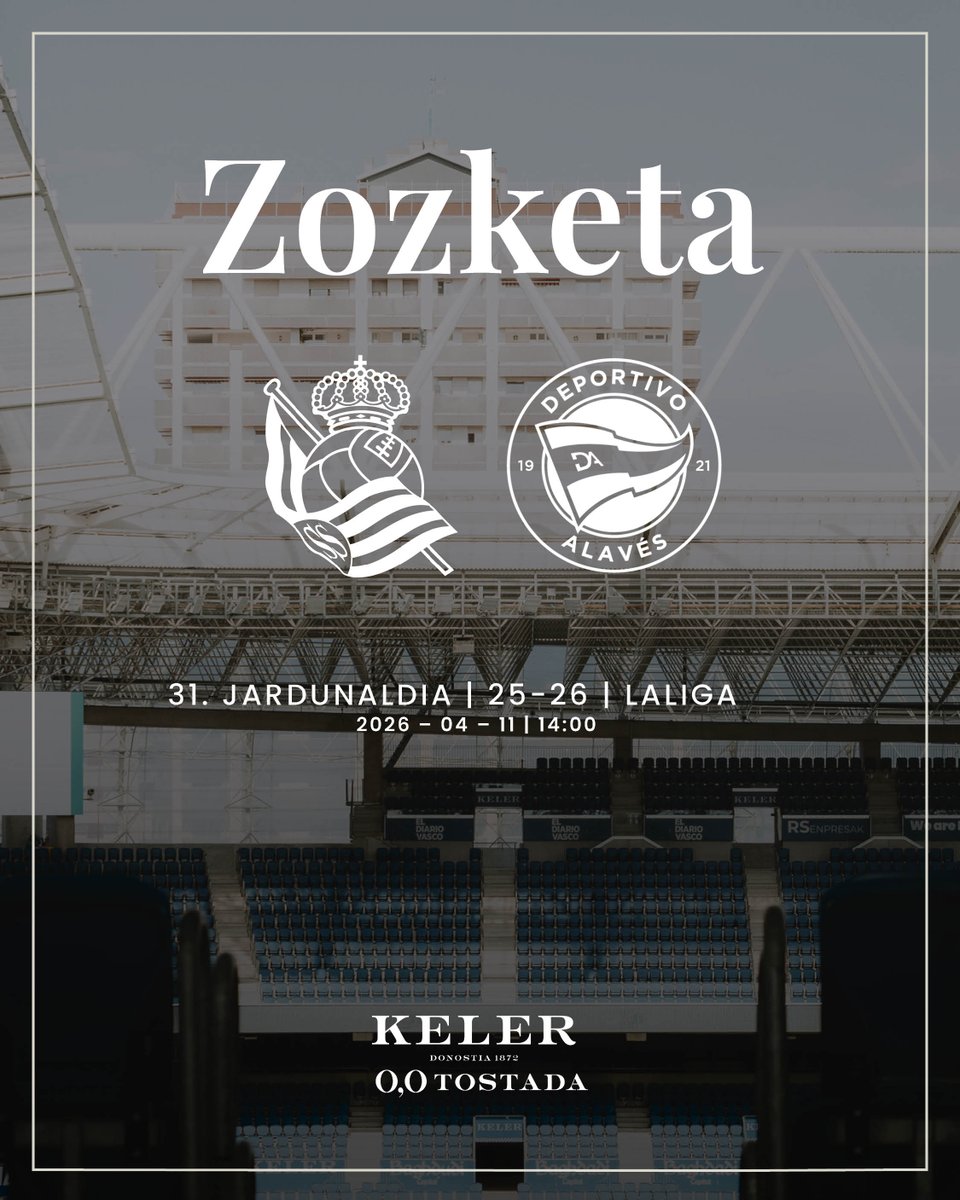 RealSociedad's tweet photo. 💥 𝗦𝗢𝗥𝗧𝗘𝗢 💥

Sorteamos DOS ENTRADAS para el partido ante el Deportivo Alavés (11 de abril, 14:00) entre quienes hagáis RT a este tuit.