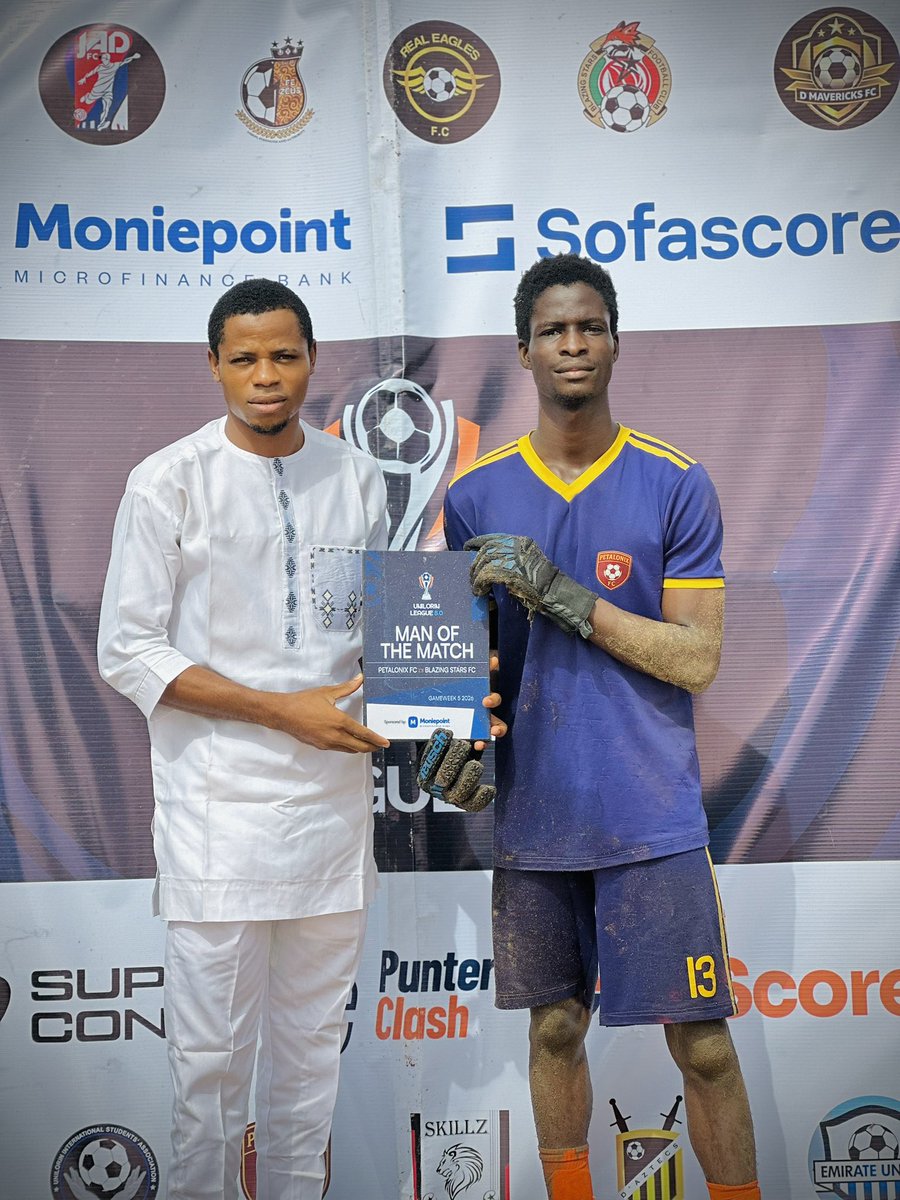 unilorinleague's tweet photo. MOTM 

Olamilekan Isaac delivers a standout performance to claim the @moniepointng Man of the Match, taking home a ₦10,000 cash prize sponsored by @punterclash 

Blazing Stars FC 1-1 Petalonix FC

#UNILORINLeague8 #MoniePoint #MadeForYourProgress #OddScore #YouOwnYourOdds https://t.co/1rAWtDd5eN