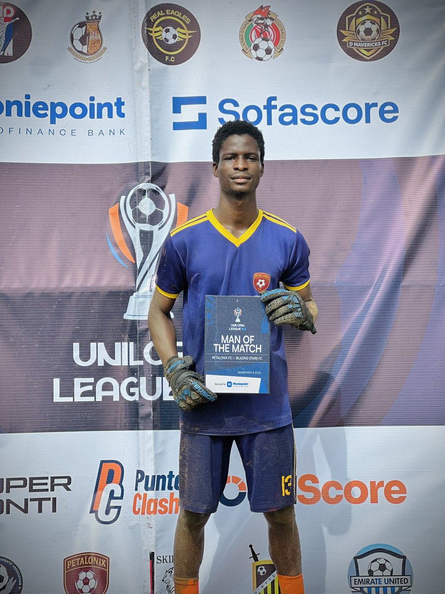 unilorinleague's tweet photo. MOTM 

Olamilekan Isaac delivers a standout performance to claim the @moniepointng Man of the Match, taking home a ₦10,000 cash prize sponsored by @punterclash 

Blazing Stars FC 1-1 Petalonix FC

#UNILORINLeague8 #MoniePoint #MadeForYourProgress #OddScore #YouOwnYourOdds https://t.co/1rAWtDd5eN