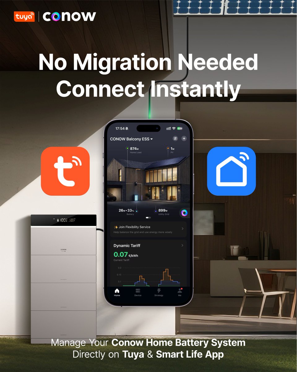 conow_official's tweet photo. 🚀 Conow HEMS is now live as a mini-program on the Smart Life &amp; Tuya Smart apps!
Buying Conow products? Pair &amp; control them directly in your favorite app with ZERO migration needed. Get our advanced energy analytics seamlessly! ⚡️🏡
#Conow #TuyaSmart #SmartLife #SmartHome #IoT https://t.co/9HdVY1UOH0