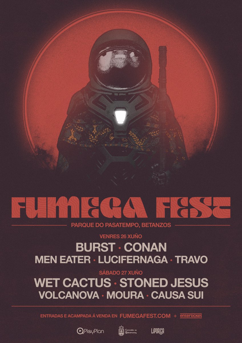 Fumega_Fest's tweet photo. 🔥 FUMEGA FEST 2026 | CARTEL POR DÍAS 🔥
Entradas de día dende 37€ (gastos incluídos)
👉 https://t.co/sCEjAcGY6B
🗓️ V26: Burst �� Conan · Men Eater · Lucifernaga · Travo
🗓️ S27: Wet Cactus · Stoned Jesus · Volcanova · Moura · Causa Sui

📍 Betanzos | 26–27 xuño
#FumegaFest https://t.co/bRPf3pvXll