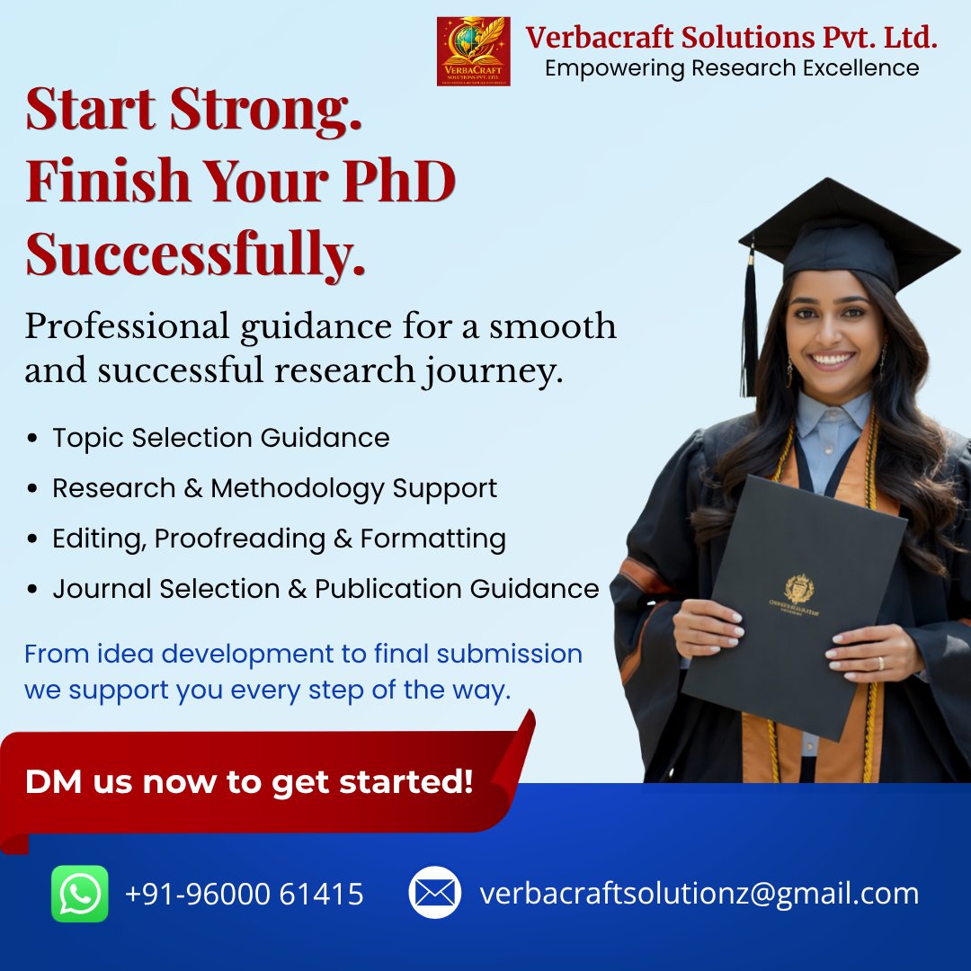 Verbacraft1980's tweet image. VerbaCraft Solutions Pvt. Ltd.
Contact: +91-96000 61415, Mail: verbacraftsolutionz@gmail.com
#PhDSupport #ResearchPaper #JournalPublication #VerbacraftSolutions