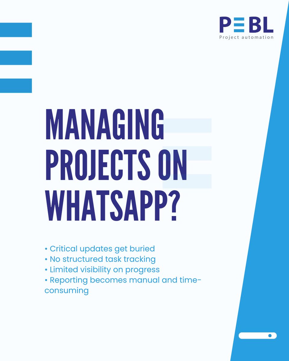 BluePebbleDS's tweet photo. PEBL simplifies project management for AEC teams—chat, share, voice note while AI tracks progress in real time.
PEBL. Project management, simplified.
Book a demo today.#PEBLPlatform #AEC #ConstructionTech #Automation #ProjectManagement #DigitalTransformation https://t.co/VaF1RntVaT