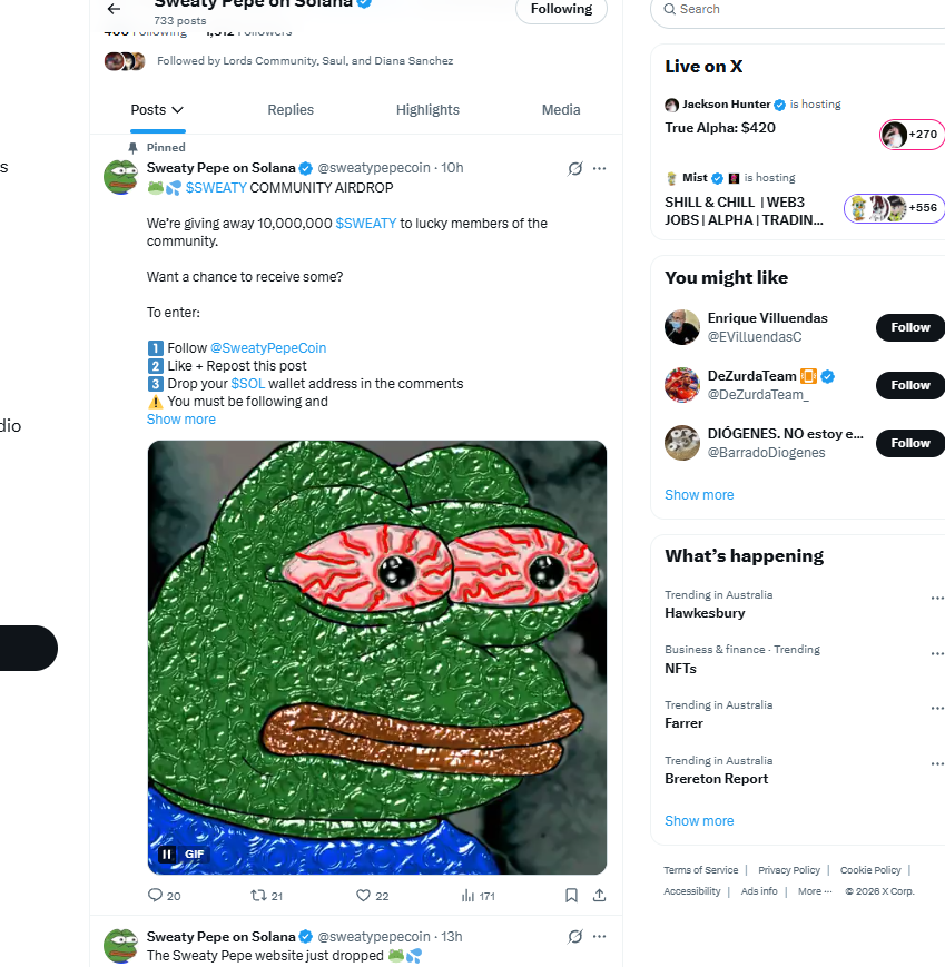 Sweaty Pepe on Solana tweet media
