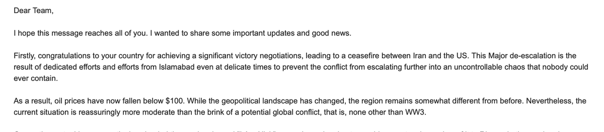 Wonderful to receive the email from our partner. Great work in acheiving peace